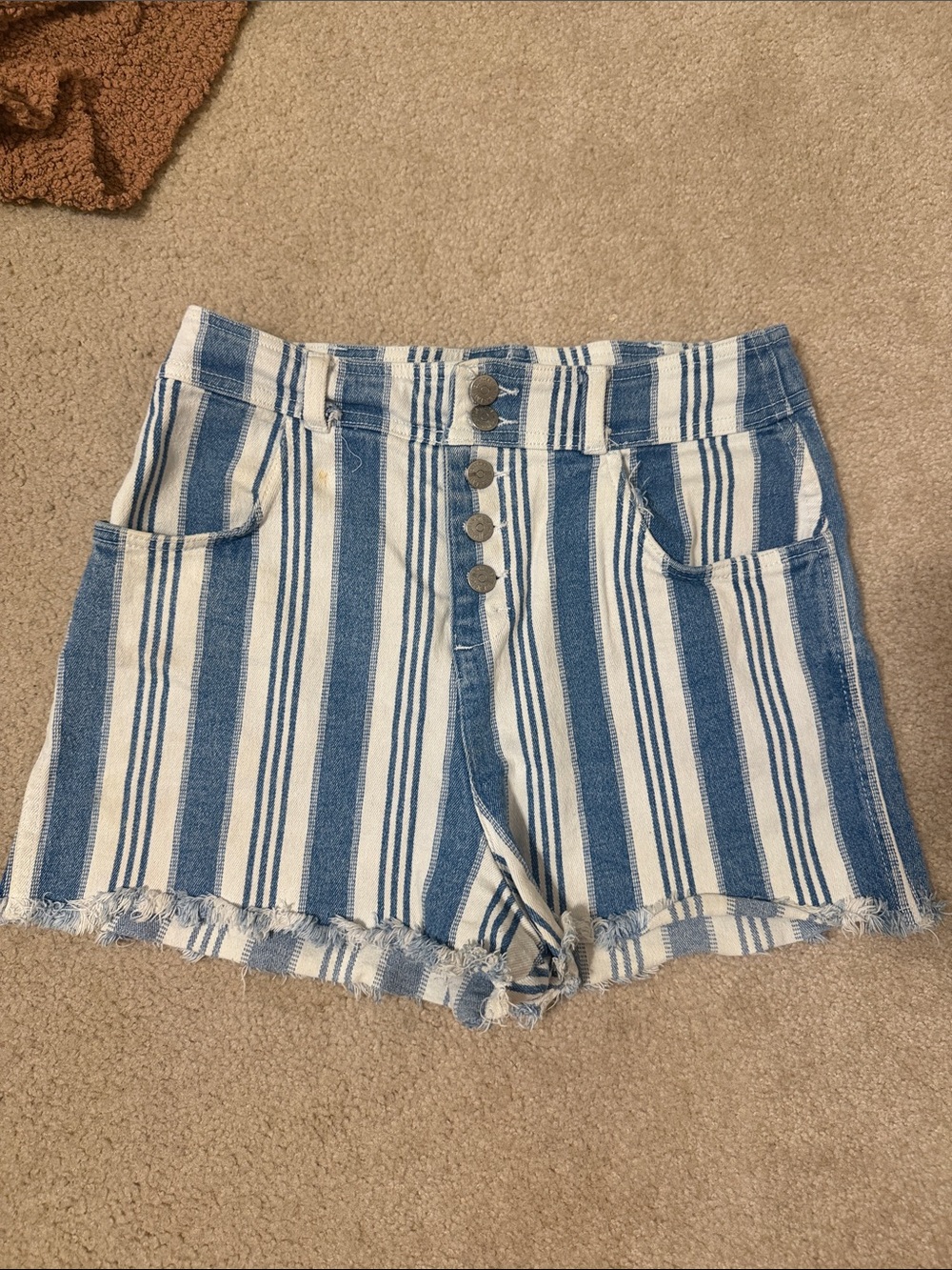 Vintage Blue and White Striped High-Rise Women's Jean Shorts SEE SIZE TAG